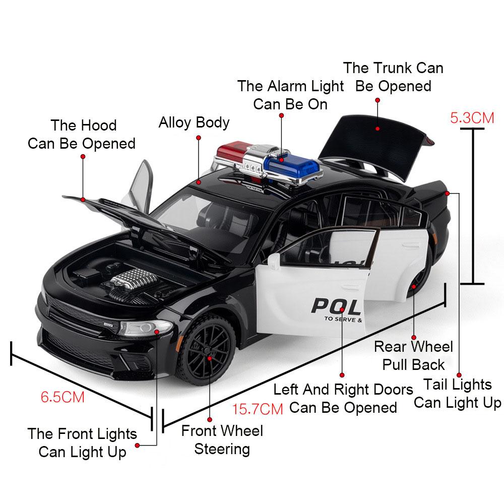 1:32 Pickup Charger Police Car Model Toy Doors Opened Sound Light Pull Back Models Shock Absorption Toys Boy Gift Ornaments
