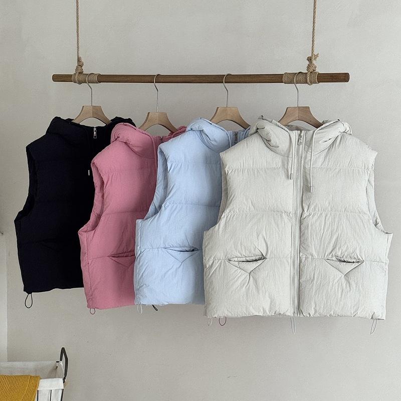 Women's Puff Cotton Vest Autumn and Winter Short Hooded Down Cotton Vest Thickened Loose Outer Vest Women's Vest Batch
