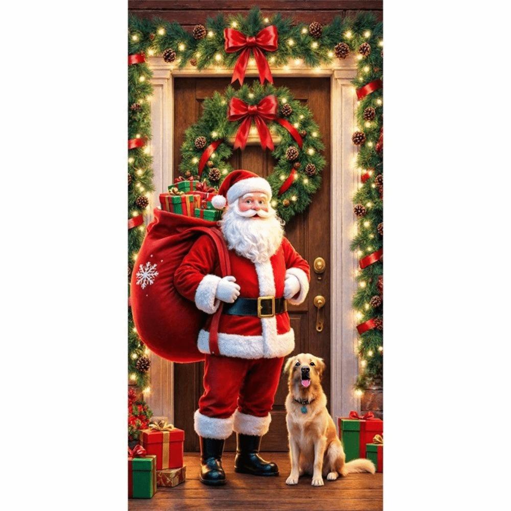 Door Hanging Christmas Door Cover Atmosphere Arrangement Background Santa Claus Banner Holiday Props Old Man Snowman