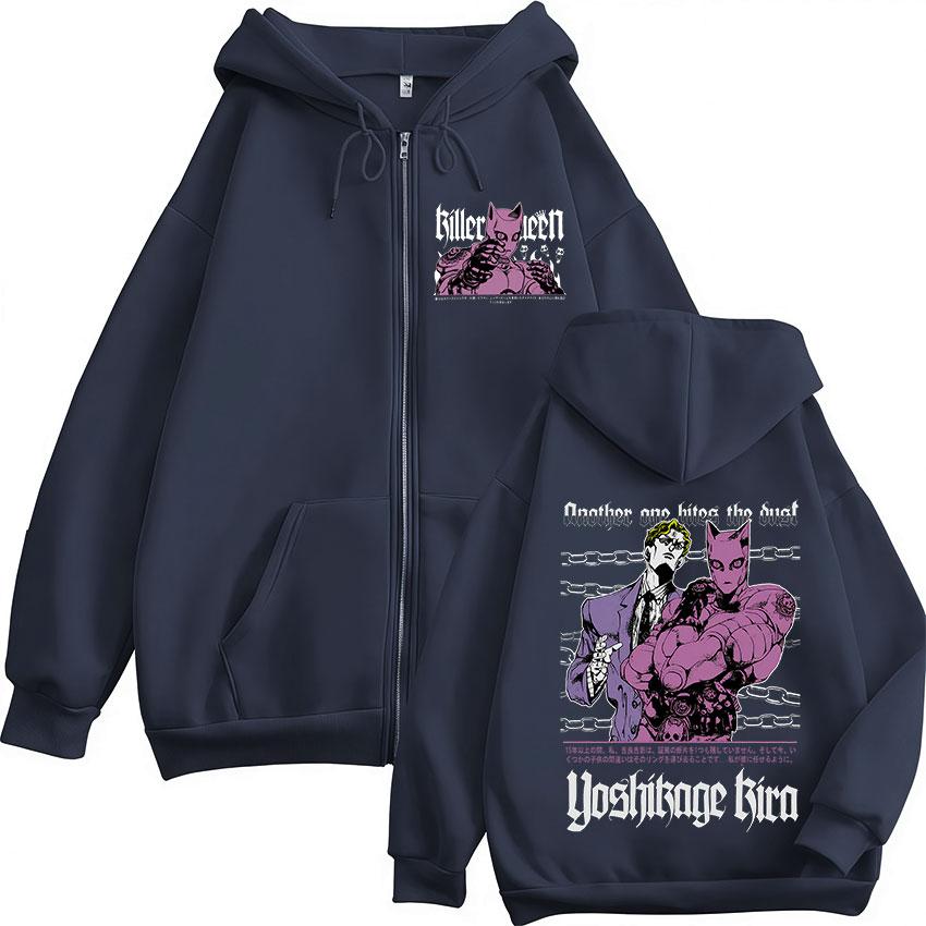 Anime Jojo Bizarre Adventure Kira Yoshikage Killer Queen Zipper Hoodies Men Women Clothing Fashion Zip Up Sweatshirts Jackets