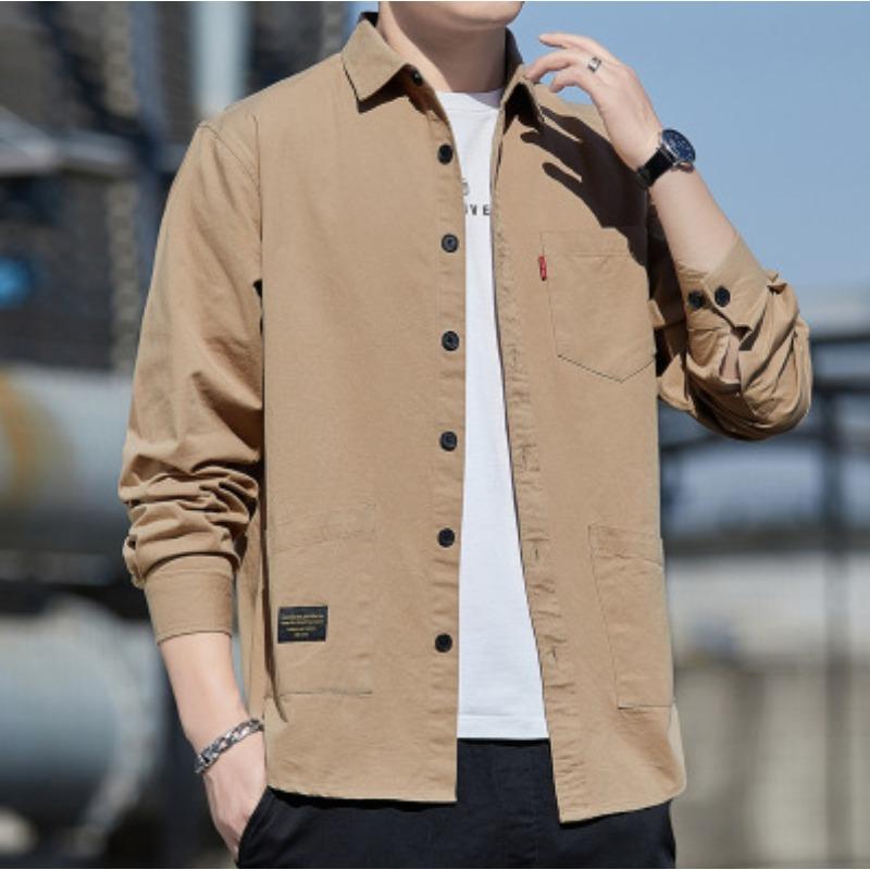 Spring New Long-sleeved Shirt Men's Korean Style Young and Middle-aged Men's Long-sleeved Shirt Casual Solid Color Men's Tops