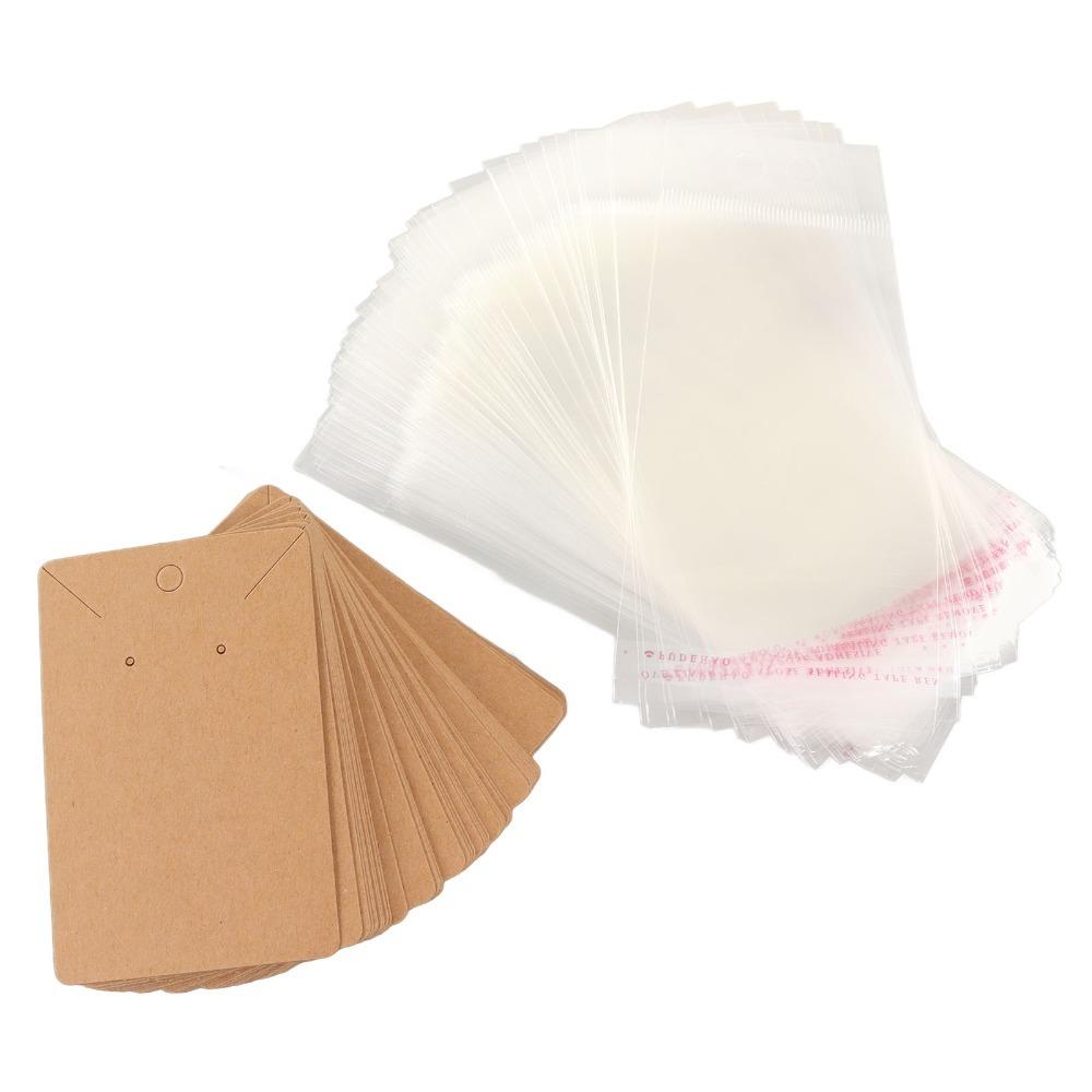100pcs Kraft Paper Earring Display Cards Transparent Bag Keychain Display Cards Jewelry Packaging