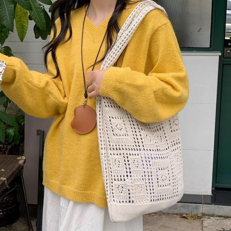 Simple Crochet Tote Bags Fashion Hollow Knitted Women's Bags Casual Female Shoulder Bags Ladies Shopping Top-Handle