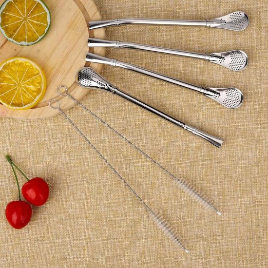 Bombilla Mate Yerba, 2 Pack Bombilla Yerba Mate Straw Filter, 2 in 1 Metal Straws Reble 304 Food-Grade Short Stainless Steel Straws Spoon Straw 6.2