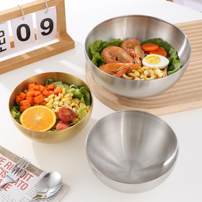 Large Capacity Stainless Steel Metal Fruit Salad Bowls Soup Rice Ramen Noodles Bowl Kitchen Tableware Utensils Food Container