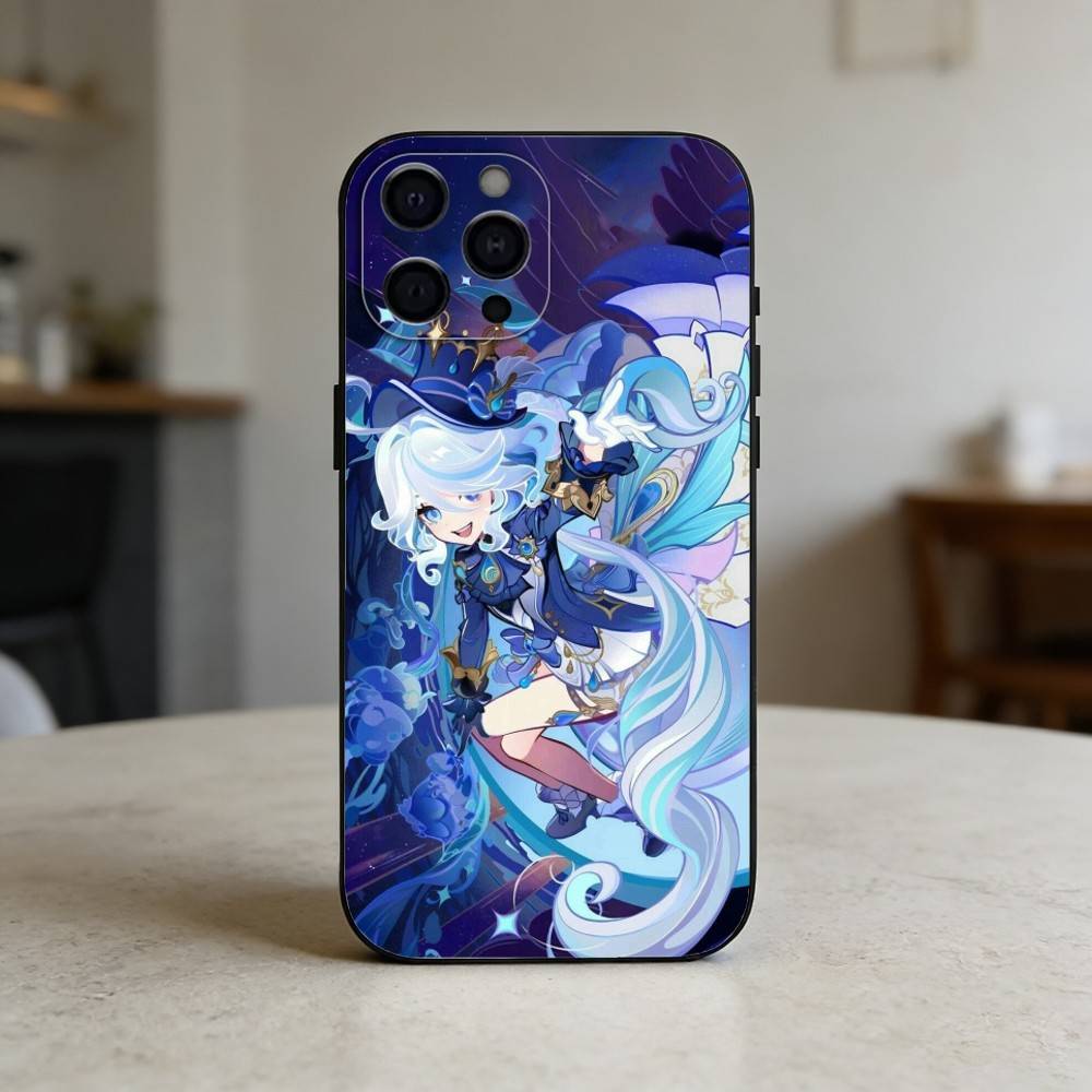 G-Genshin Impact F-Furina Чехол для телефона Для iPhone 17,16,15,14,13,12,11 Plus,Pro Max,SE4 Мягкий силиконовый Черный чехол