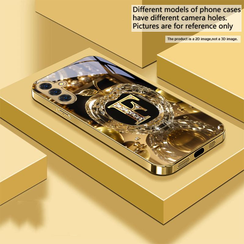 Высококлассный золотой символ 'F' для Samsung Galaxy S20 FE S21 S22 S23 Plus S24 Ultra 25Ultra S21+ S9+ S22Plus Золотой стеклянный чехол для телефона