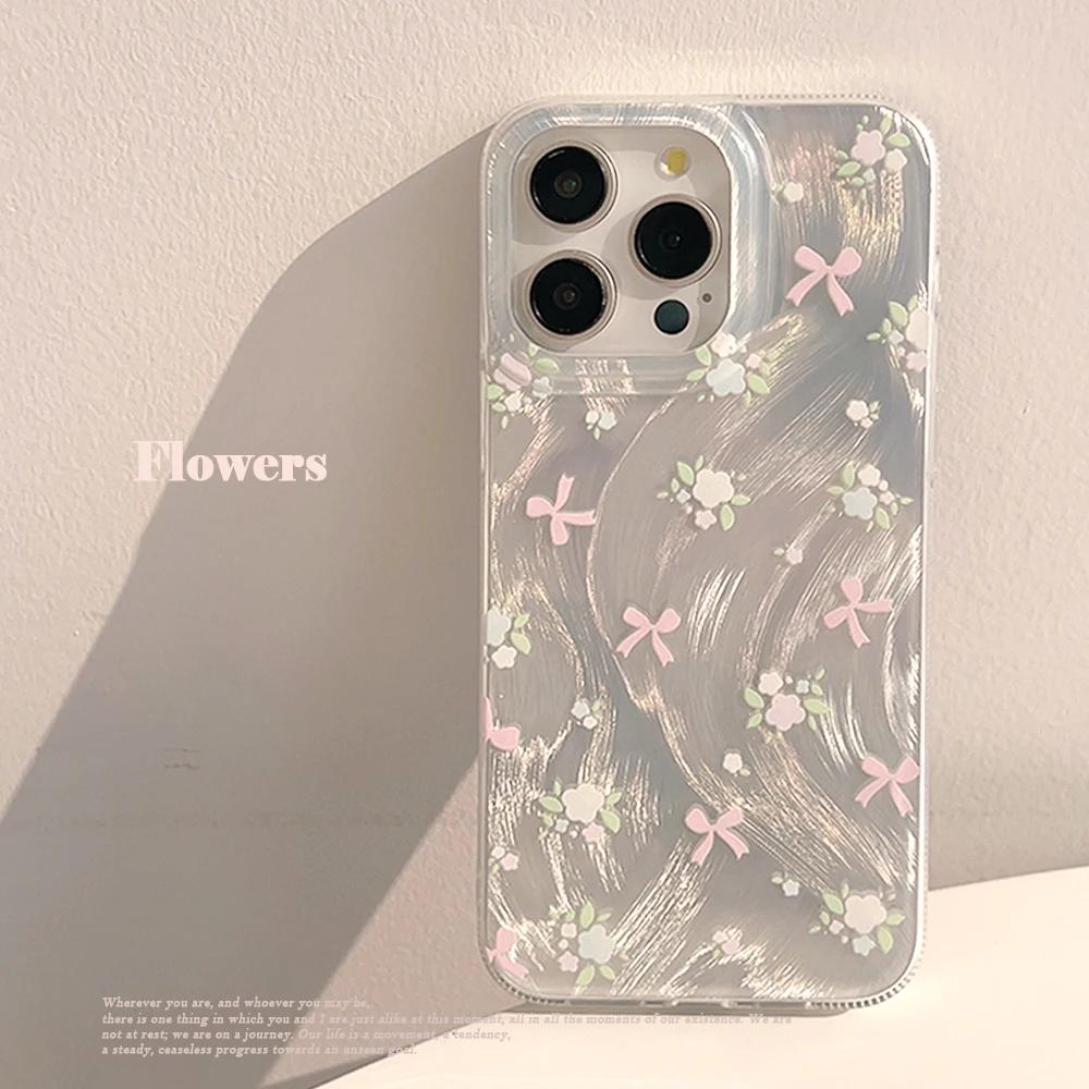 For iPhone 16 Pro Case Luxury Laser Silver Bow Knot Case for iPhone 15 14 13 12 11 Pro Max 16E 7 8 16 Plus SE2 X XS XR Cover