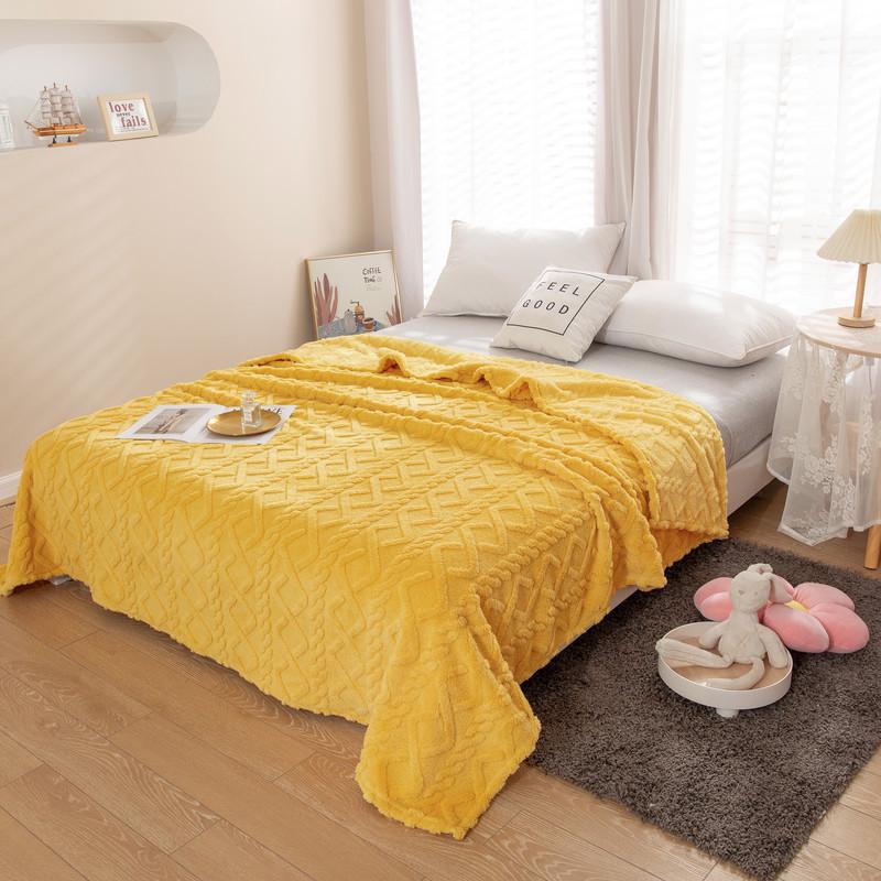 Однотонное жаккардовое флисовое одеяло с 3D ромбовидным узором из тафты для всех сезонов