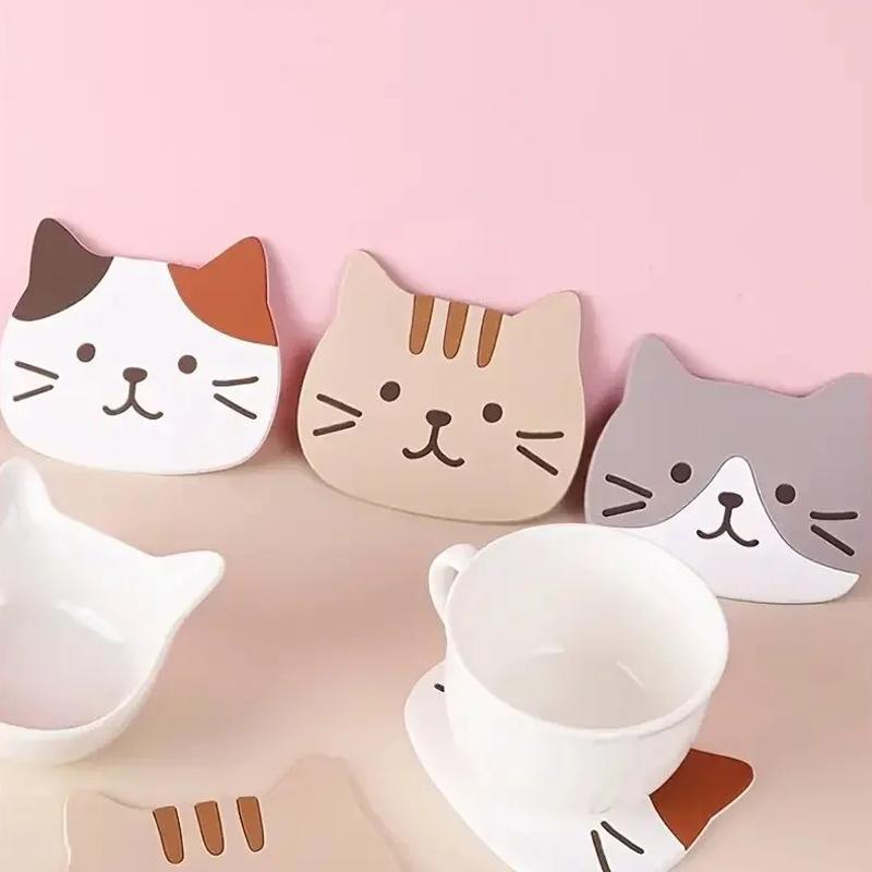 1 шт. Милая подставка под чашку с кошкой, ПВХ, нескользящая и защищающая от ожогов, коврик под миску, силиконовая изоляционная подкладка под чайную чашку