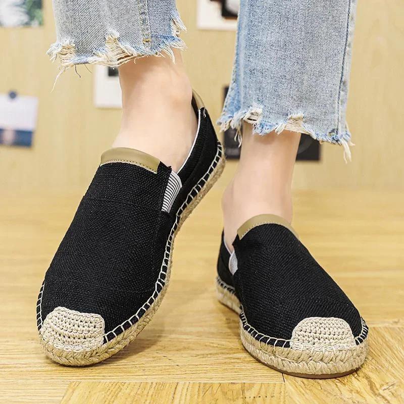 Мужские эспадрильи, мужская дышащая парусиновая повседневная обувь, мужские мокасины, мужская плетеная соломенная обувь ручной работы, мужские кроссовки для ходьбы
