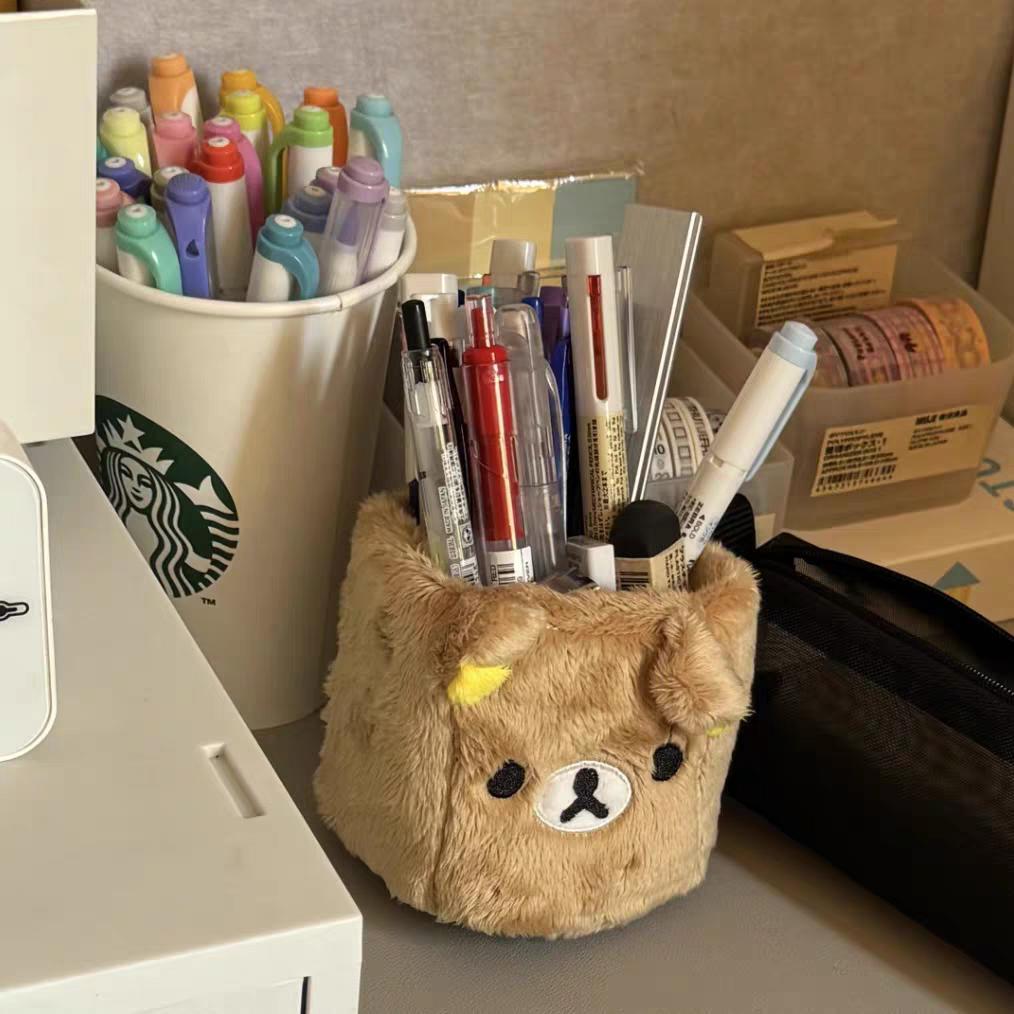 Rilakkuma Plushes Pencil Holder Cosmetics Pen Container Kawaii Desk Accessories Office Organizer Kid Stationery Storage Box Gift