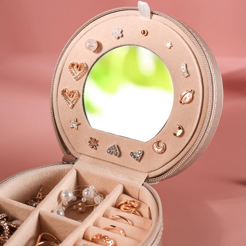 Изысканная кожаная шкатулка для украшений, дорожная портативная шкатулка для ожерелий и колец, розовый многофункциональный органайзер для женщин, упаковка