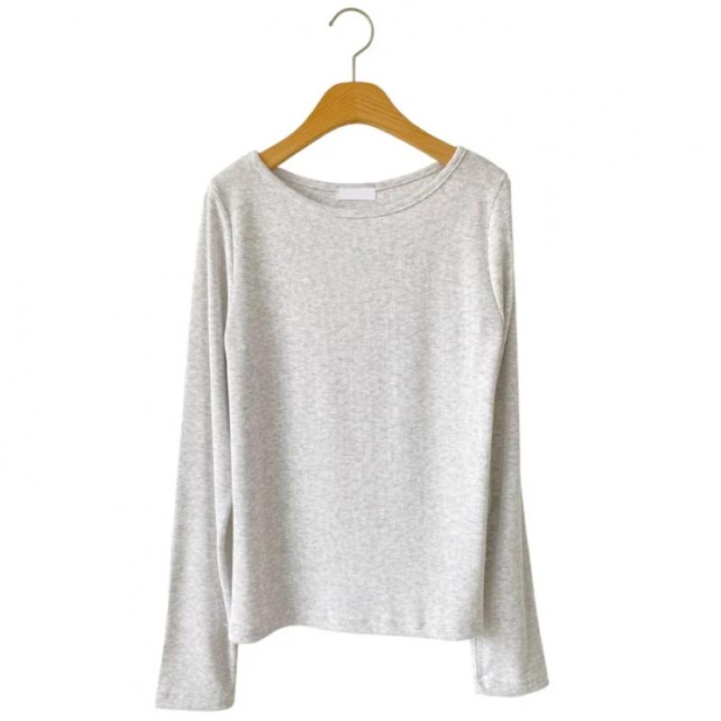 New Arrivals Open Run Women Rayon Spandex Long Sleeve Ribbed T shirT
