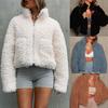 Women Winter Warm Full Zip Cropped Jacket Short Coats Ladies Lapel Solid Color Outwear