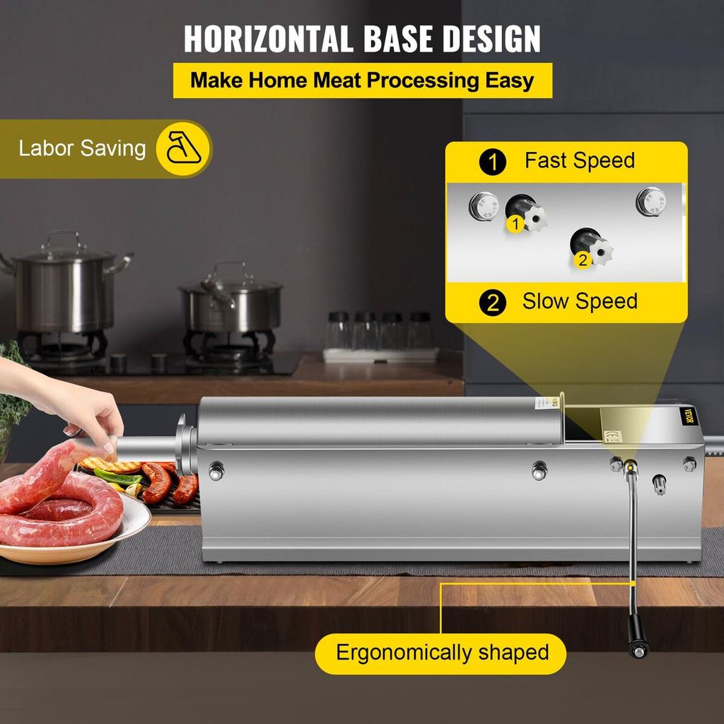 Sausage Stuffer Machine 7L Stainless Steel Sausage Filler Horizontal Manual Sausage Meat Stuffer Machine for Making Hot Dog Sausages Bratwurst