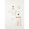 (boxed) Suzene With Teddy Bear Embroidered 100% Cotton Newborn Clothes 5-piece Hospital Bodysuit Set