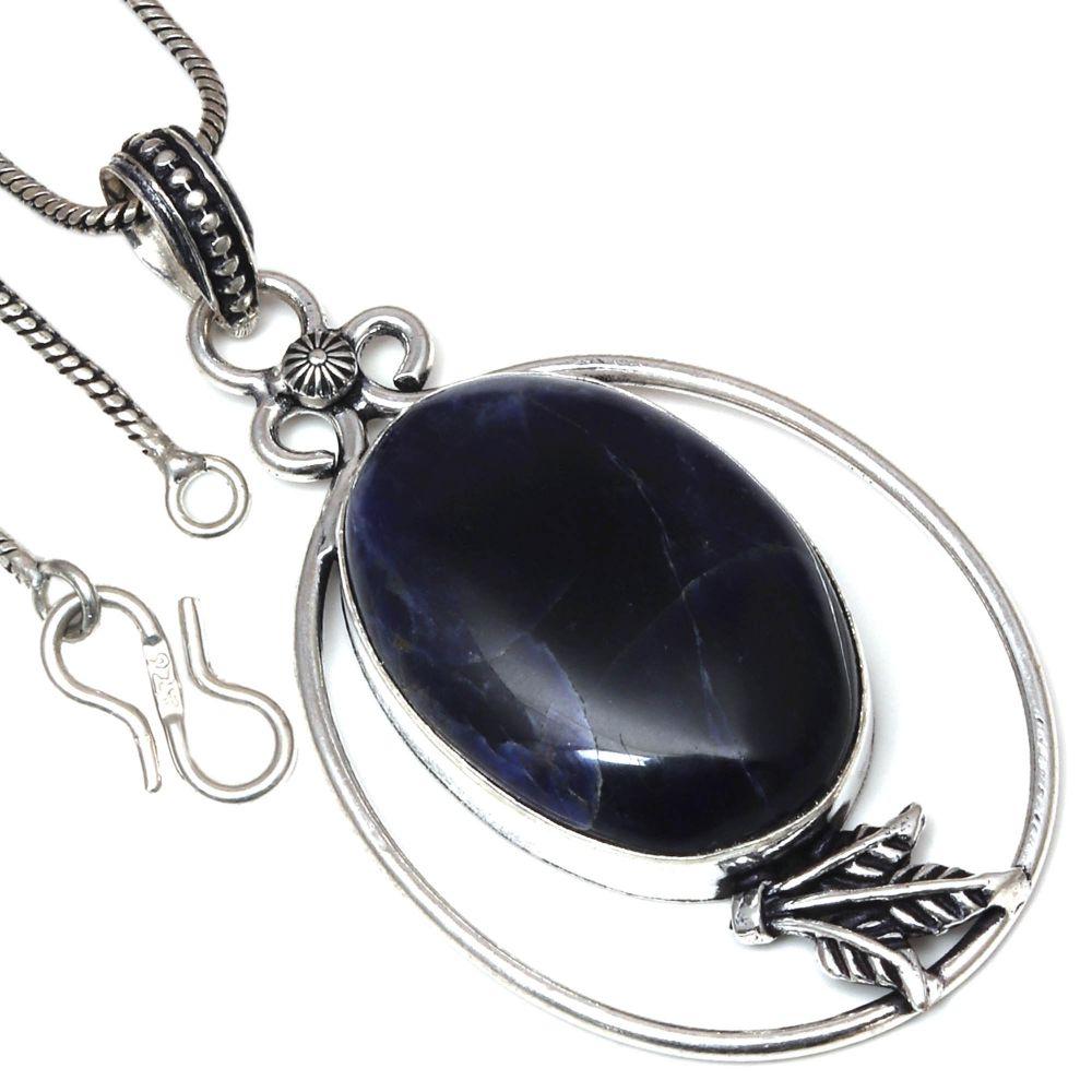 Necklace Blue Sodalite Gemstone Handmade Antique Jewelry 2.25"