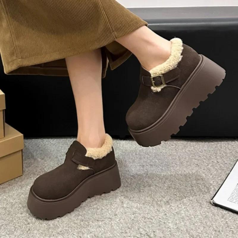 Модные зимние женские ботильоны 2025 года, новые, увеличивающие рост, на толстой подошве, Botas Mujer, повседневные, без застежек, теплые, плюшевые, женские, классические зимние ботинки