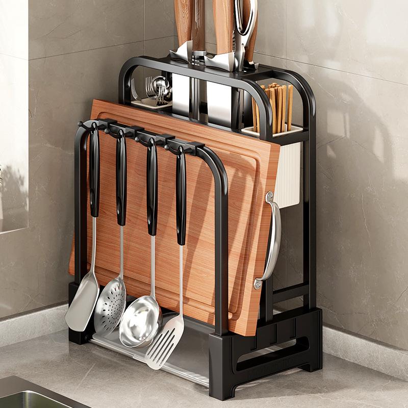 Подставка для кухонных ножей и разделочных досок из нержавеющей стали 201 с держателем для крышек кастрюль и органайзером для столовых приборов