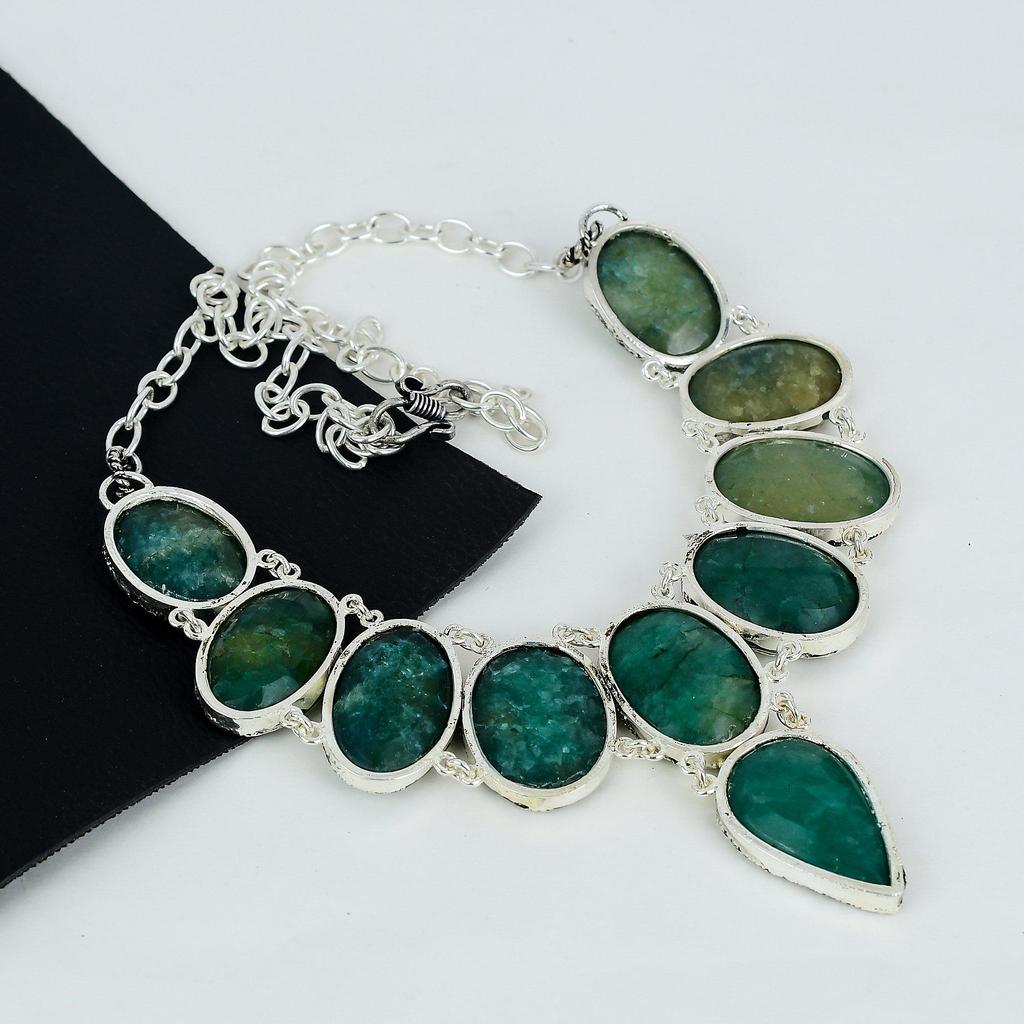 Удивительный изумрудный драгоценный камень ручной работы из стерлингового серебра 925 пробы, ожерелье с гальванопластикой, изумрудное серебро для жены, унисекс-ожерелье, подарки на День матери