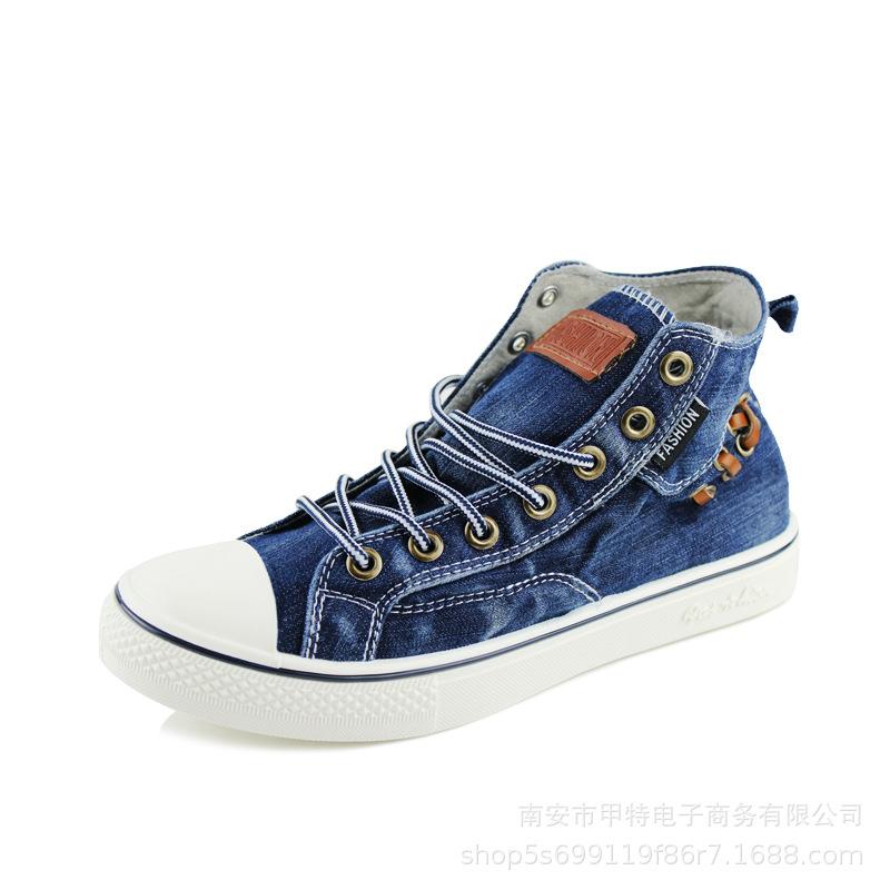 Осенние новые высокие туфли из вымытого денима, универсальные парусиновые туфли, студенческие туфли, корейская версия повседневной мужской обуви