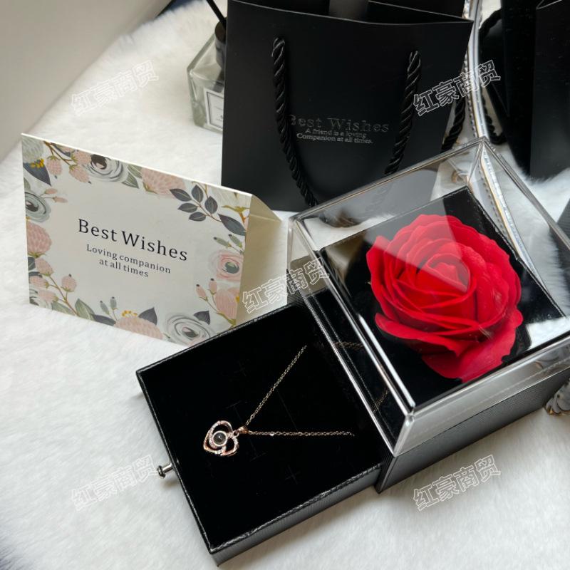 Подарочная коробка в форме сердца для розы и ожерелья: Набор из стабилизированных цветов на День святого Валентина и День матери