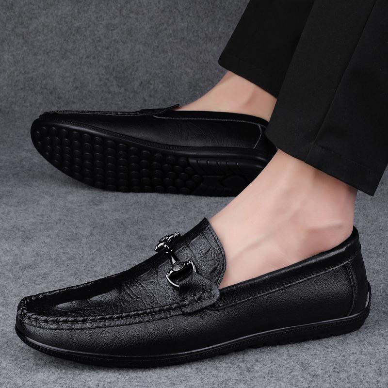 Luxury Brand Men's New Top Layer Cowhide Bean Shoes Spring Men's Comfortable Anti Slip Low Top Men's Shoes Outdoor Driving Shoes