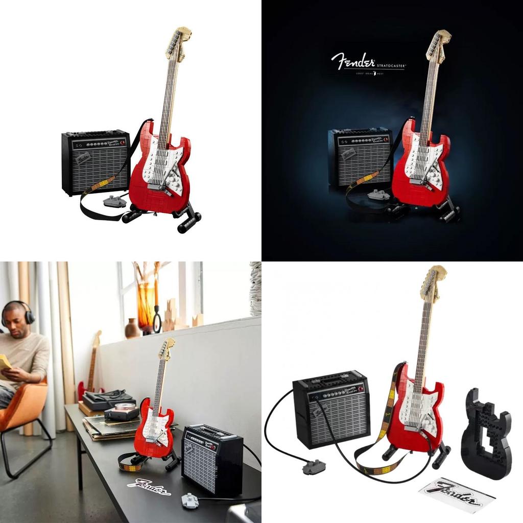 Имитация электрогитары Fender Stratocaster, набор строительных блоков, модель, детская игрушка для творческой игры «сделай сам»