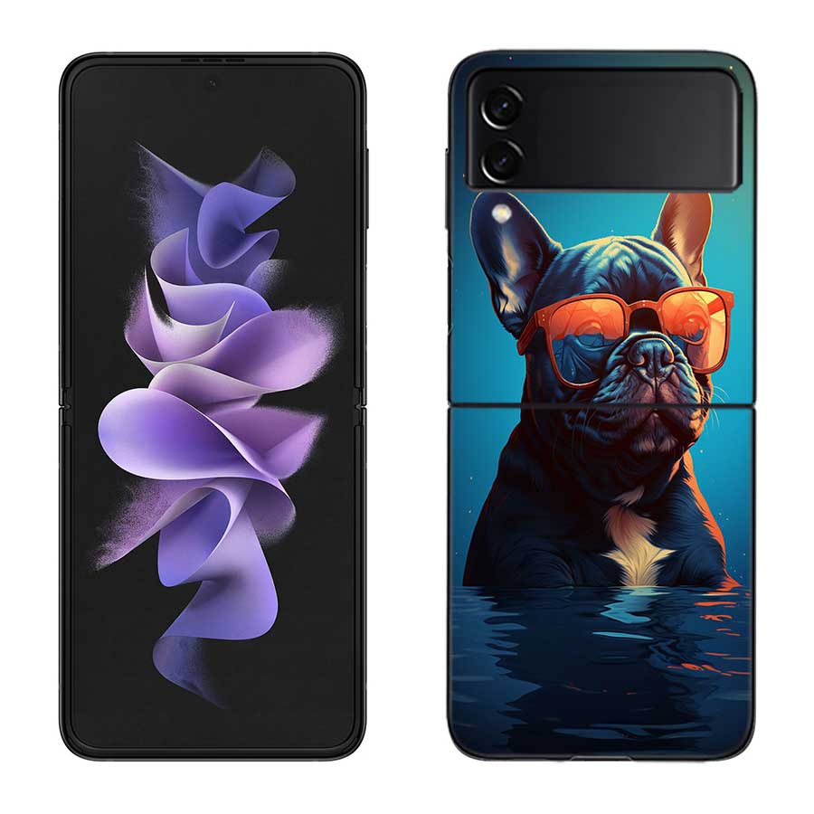 French Bulldog Dog Pug Case For Samsung Z Flip 6 5G Galaxy Z Flip 5 4 3 5G Black Hard Cell Phone Cover Luxury PC Shell Coque