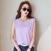 2024 Лето Новый V-образный вырез без рукавов жилет мерсеризованный хлопковый футболка женская тонкая универсальная простая футболка топ