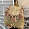 Плетеная сумка в этническом стиле в стиле бохо, рюкзак с бахромой, большая вместимость, соломенная сумка для отдыха и отпуска