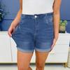 High Waist Elastic Waist Mid Length Shorts-Casual High Waisted Denim Shorts,Stretch Jean Shorts With Adorable Double Pockets