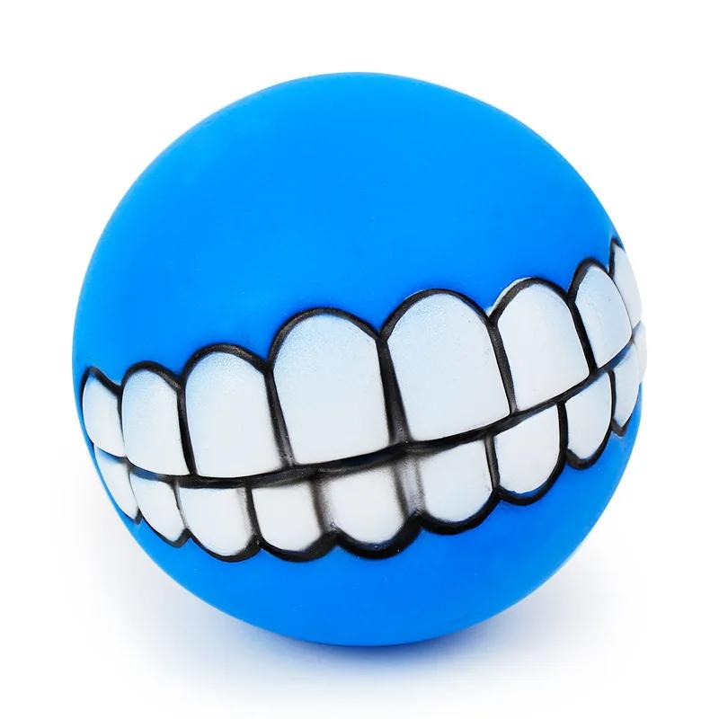 Squeaky Dog Toys for Aggressive Chewers Interactive Puppy Ball with Funny Teeth Design Durable Silicone Chew Toy for Small