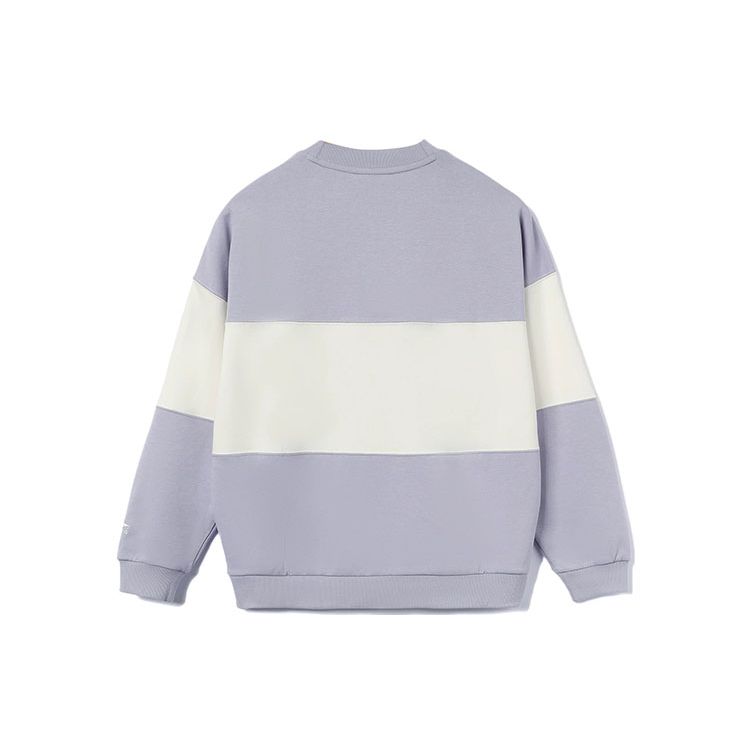 Li-Ning Sport Fashion Series Fun Logo Print Color Block Loose Pullover Sweatshirt Women Sweatshirt White Purple AWDR398-4