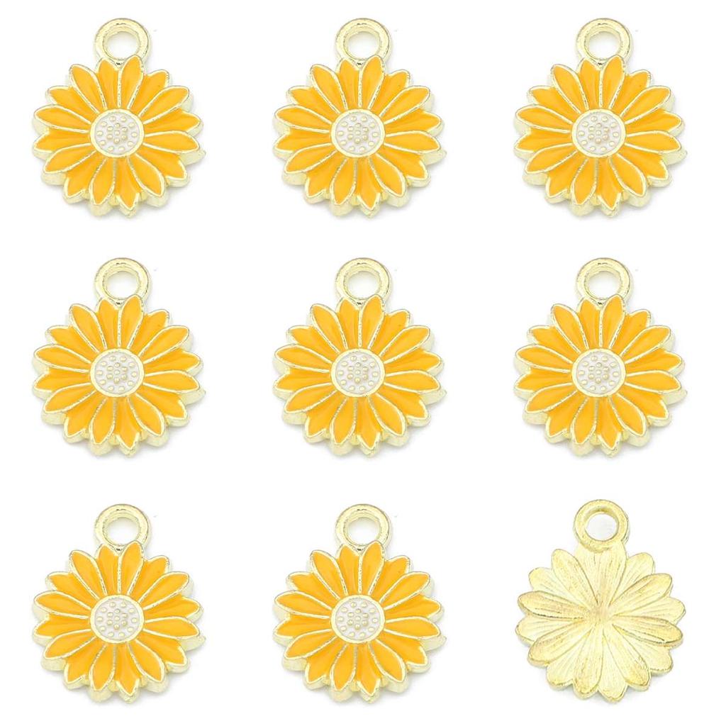 5Pcs Flower Daisy Pendant Alloy Drop Oil Charms For DIY Bracelet Earrings Making Jewelry Findings