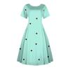 Women's Casual Fashion  Dress Vintage Sunflower Printed Round Short Sleeve Waisted Midi Long Big Swing Dresses