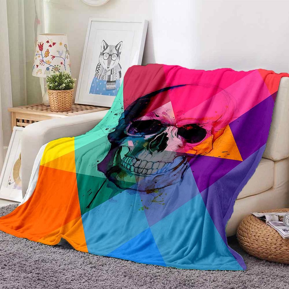1pc Skull Spectrum Blanket, Lightweight Flannel Throw Blanket For Sofa, Bed, Travel, Camping, Living Room, Office, Couch, Chair, And Bed