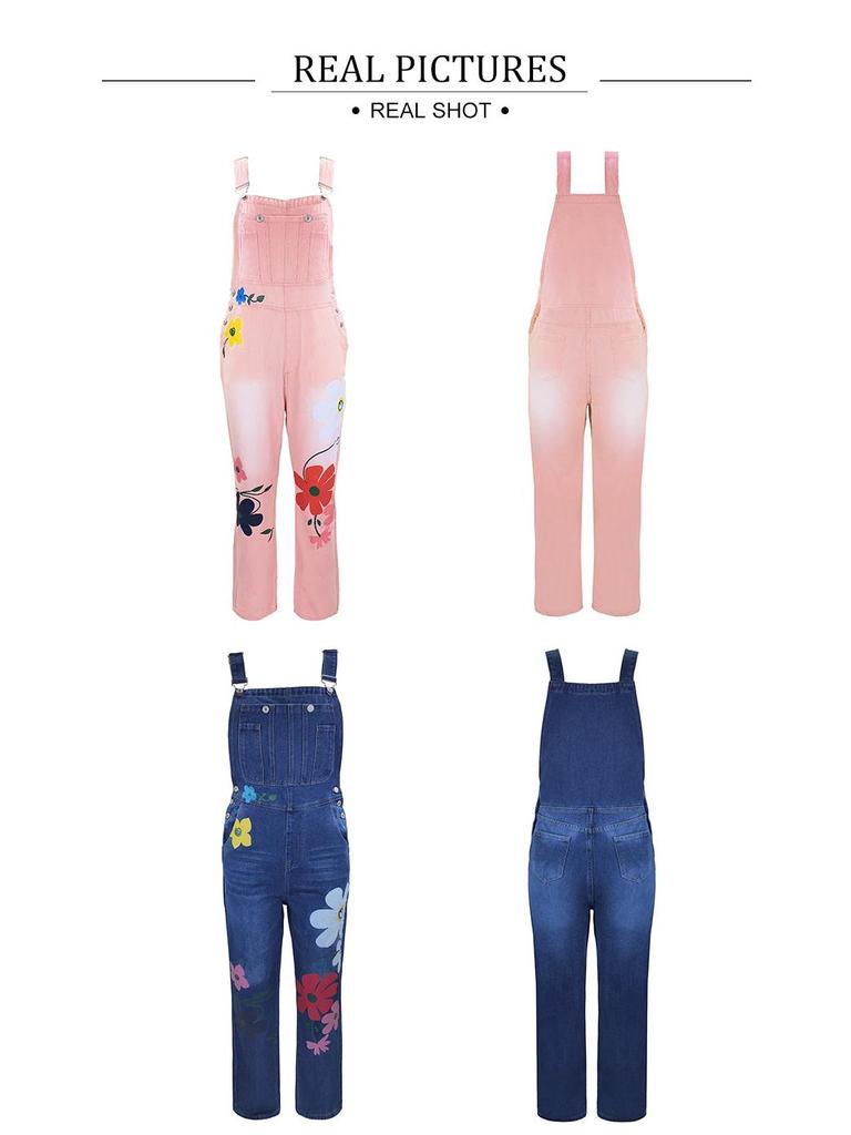 Women's Summer Denim Overalls – Classic, High-Quality, Loose Straight-Leg with Print