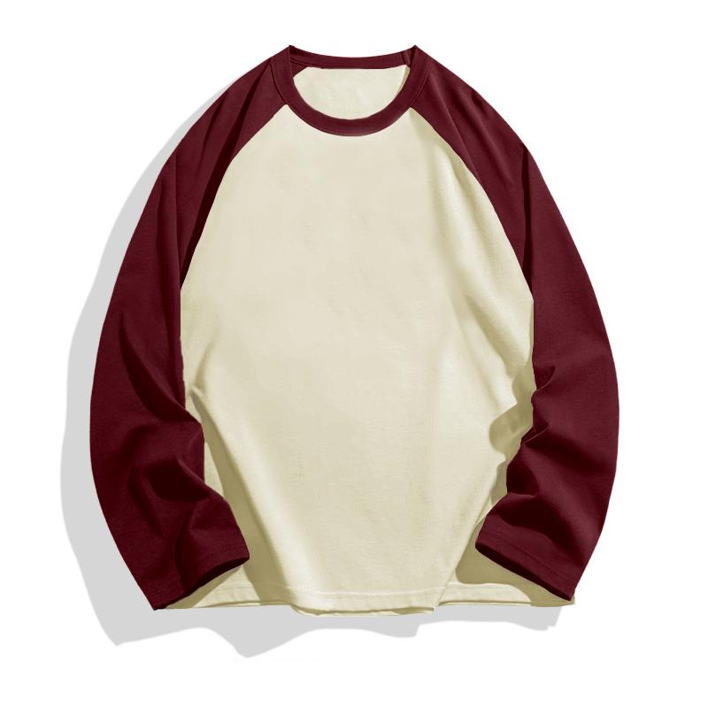 Футболка с длинным рукавом из хлопка 200 г, цветные блоки, женская летняя, свободная, гладкая, силуэт, универсальный, круглый вырез, повседневная, простая