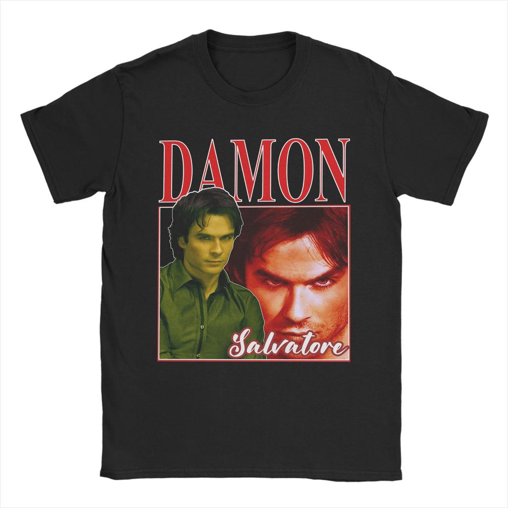 Унисекс с Damon Salvatore Футболки Дневники Вампира Ian Somerhalder 100% Хлопок Одежда С Коротким Рукавом Круглый Вырез Футболки TShirts