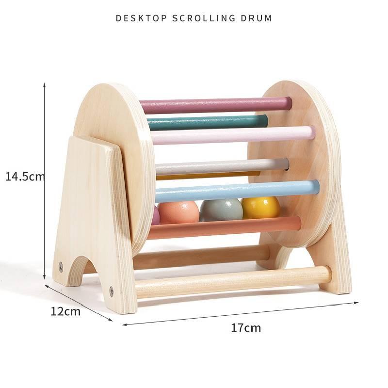Montessori Wooden Tabletop Rolling Drum Children Coordination Toy Training