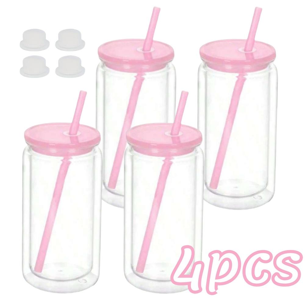 16OZ DIY Snowglobe Tumbler with Pre Drilled Hole Reusable Plastic Water Bottles Break-Resistant Mason Jar Cups for Holiday Gifts