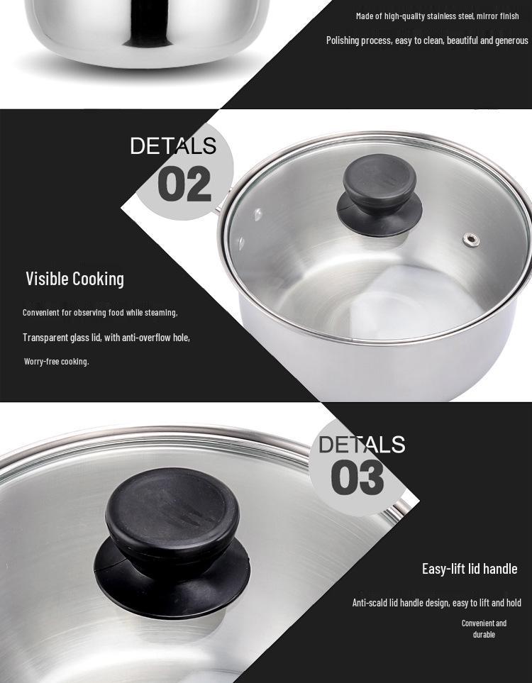 18cm Stainless Steel Non-Stick Saucepan: Single-Handle, For Baby Food, Soup, Milk & Instant Noodles, Induction Compatible.