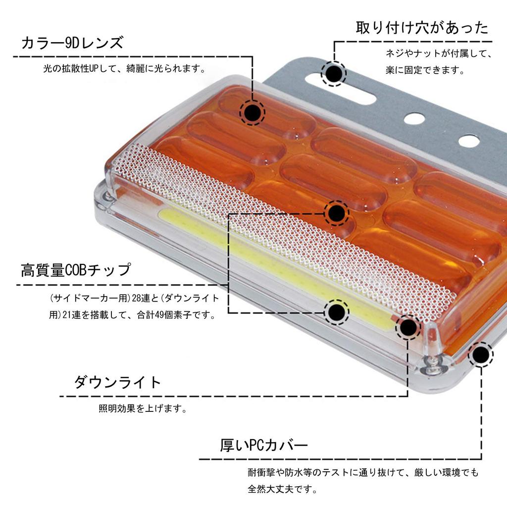 AUTOYUZU Боковые габаритные огни Придорожные фонари с указателем поворота 49 COB DC24V на болтах и гайках Набор из 6 ламп, Огни, Функция, Чипы, Квадратные,