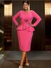 Elegant Women Church Dresses Long Sleeve Skew Collar Peplum 3D Flower Midi Party Office Ladies Business Work Party Birthday Fall