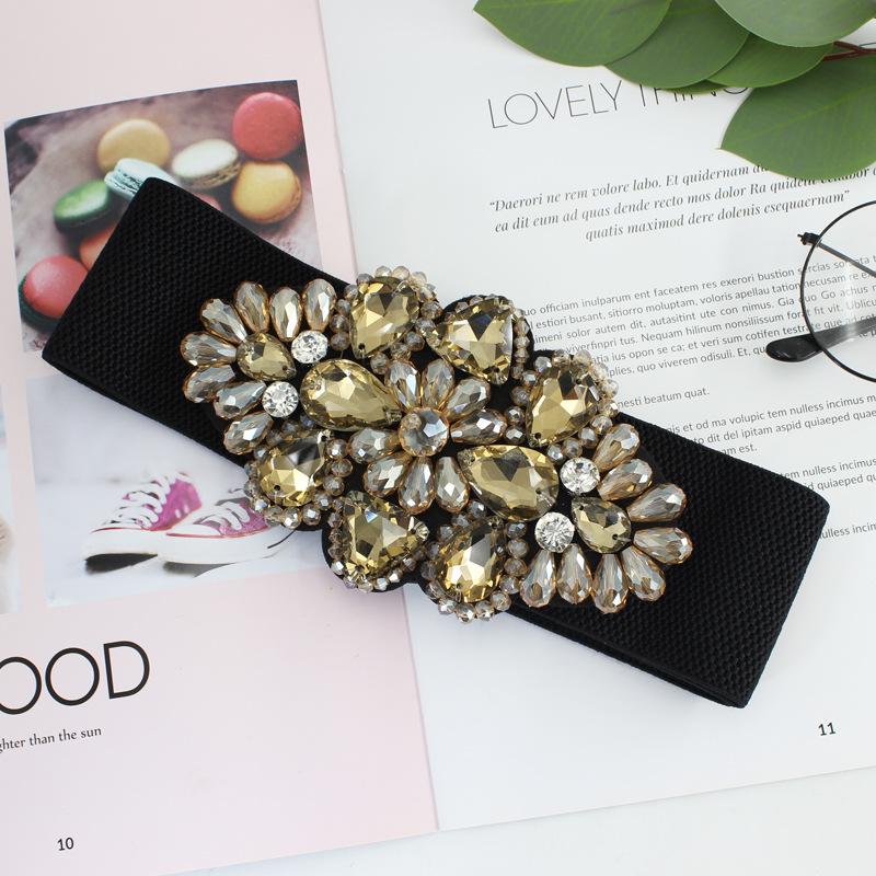 Эластичный пояс Женственная элегантность Кристалл Бриллиант Декоративное платье Широкий эластичный пояс Три цвета на выбор