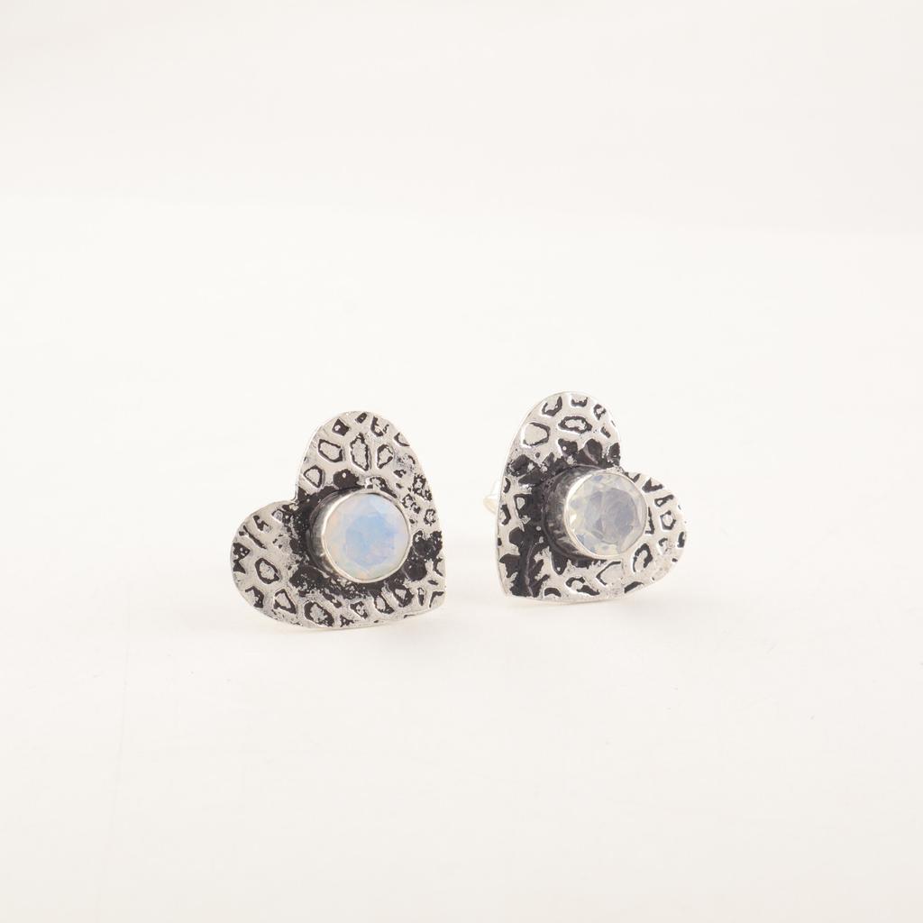 Milky Opal Gemstone 925 Sterling Silver Jewelry Handcrafted Stud Earrings 0.6" EE-143-13