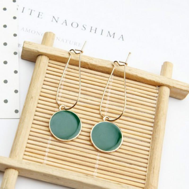 1 пара женских серег-подвесок с зелеными кругами из капельной эмали, маленькие свежие серьги в форме сердца для девушки, личностные ретро-серьги KTJ