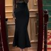 Корейский костюм женский новый изогнутый топ с длинным рукавом + юбка с разрезом-гарпуном иностранный стиль комплект из двух предметов